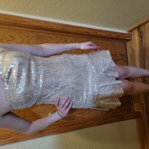 Lovely Day Silver Sequin Sheath Dress